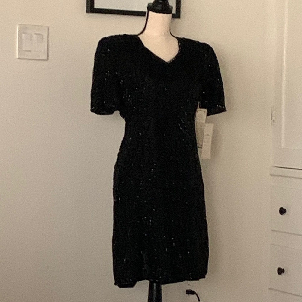 🔥Vintage 80s Sequenced Dress Mark & John by Sam 100% Silk cocktail NEW dress